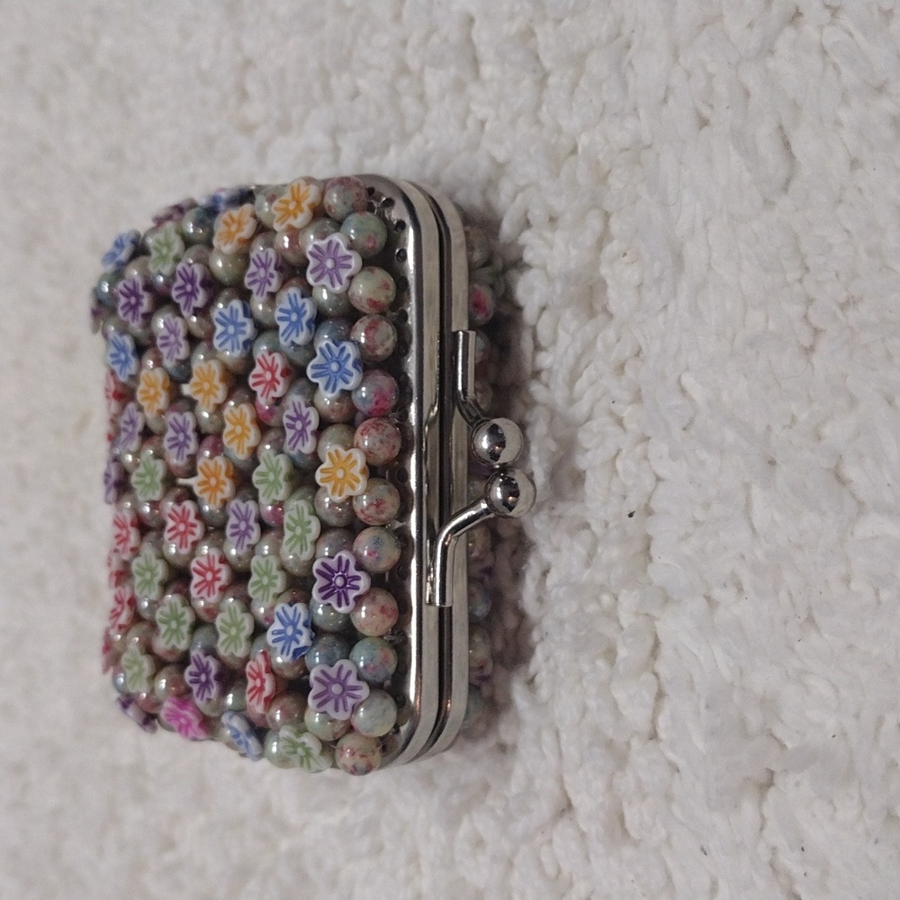 Beaded Purse Small Coin Flower Multiple Color - Picture 6 of 6